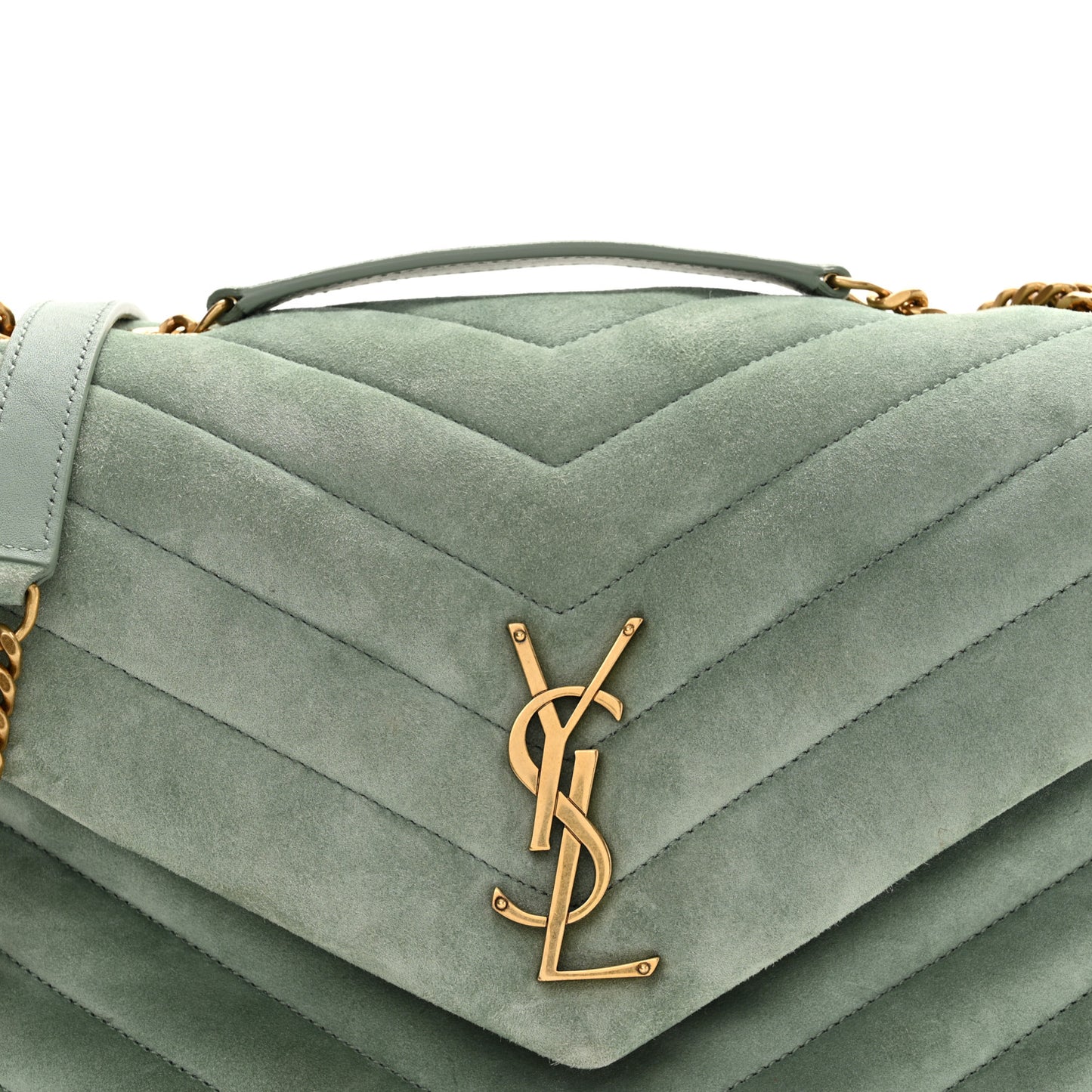 Suede Y Quilted Monogram Medium Loulou Chain Satchel Vert Opaline