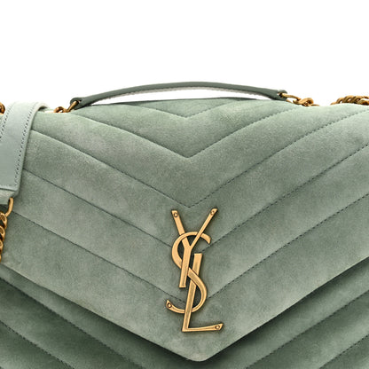 Saint Laurent Suede Y Quilted Monogram Medium Loulou Chain Satchel Vert Opaline 8 of 11