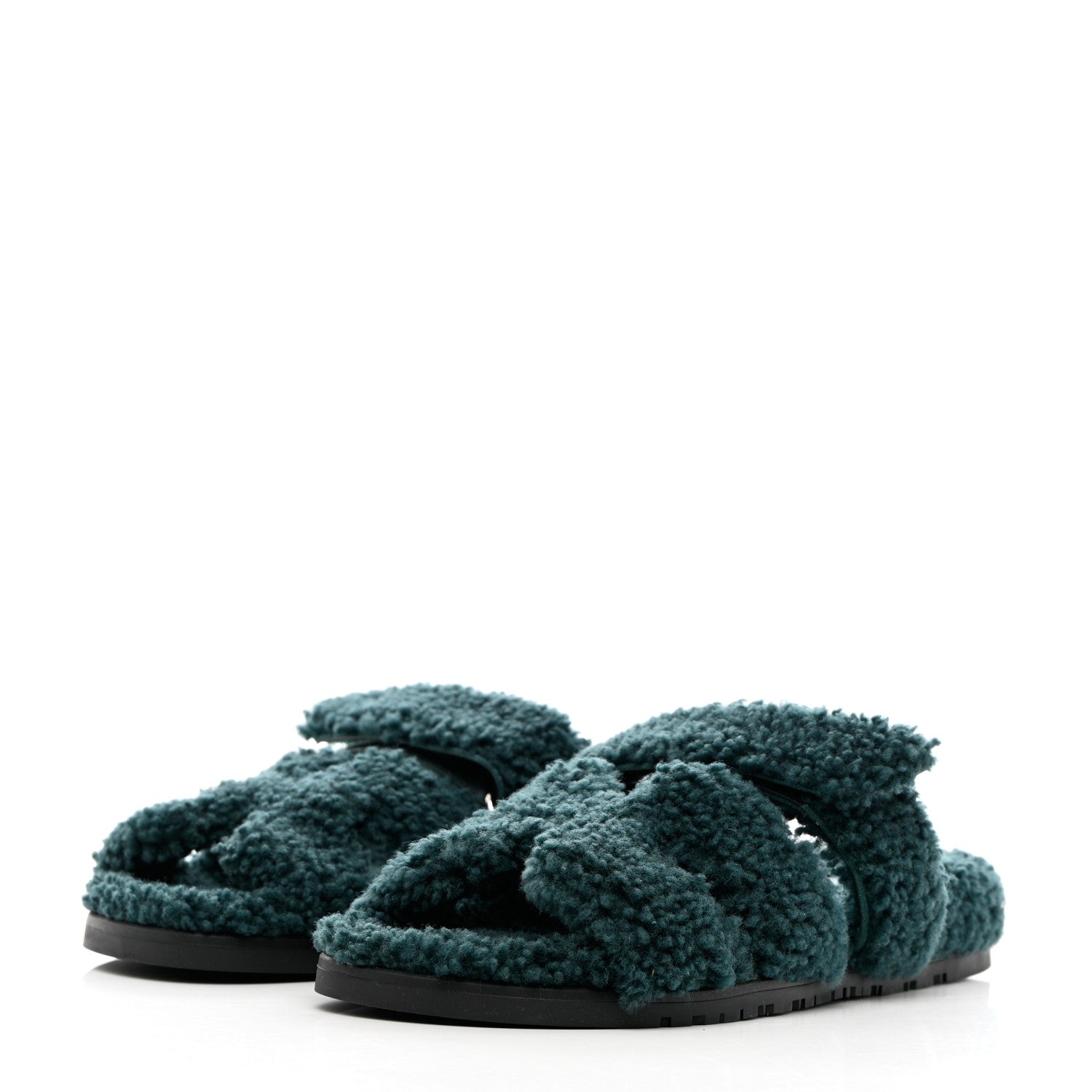 Hermes Woolskin Womens Chypre Sandals 38 Vert Anglais 3 of 10