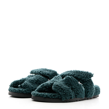 Hermes Woolskin Womens Chypre Sandals 38 Vert Anglais 3 of 10