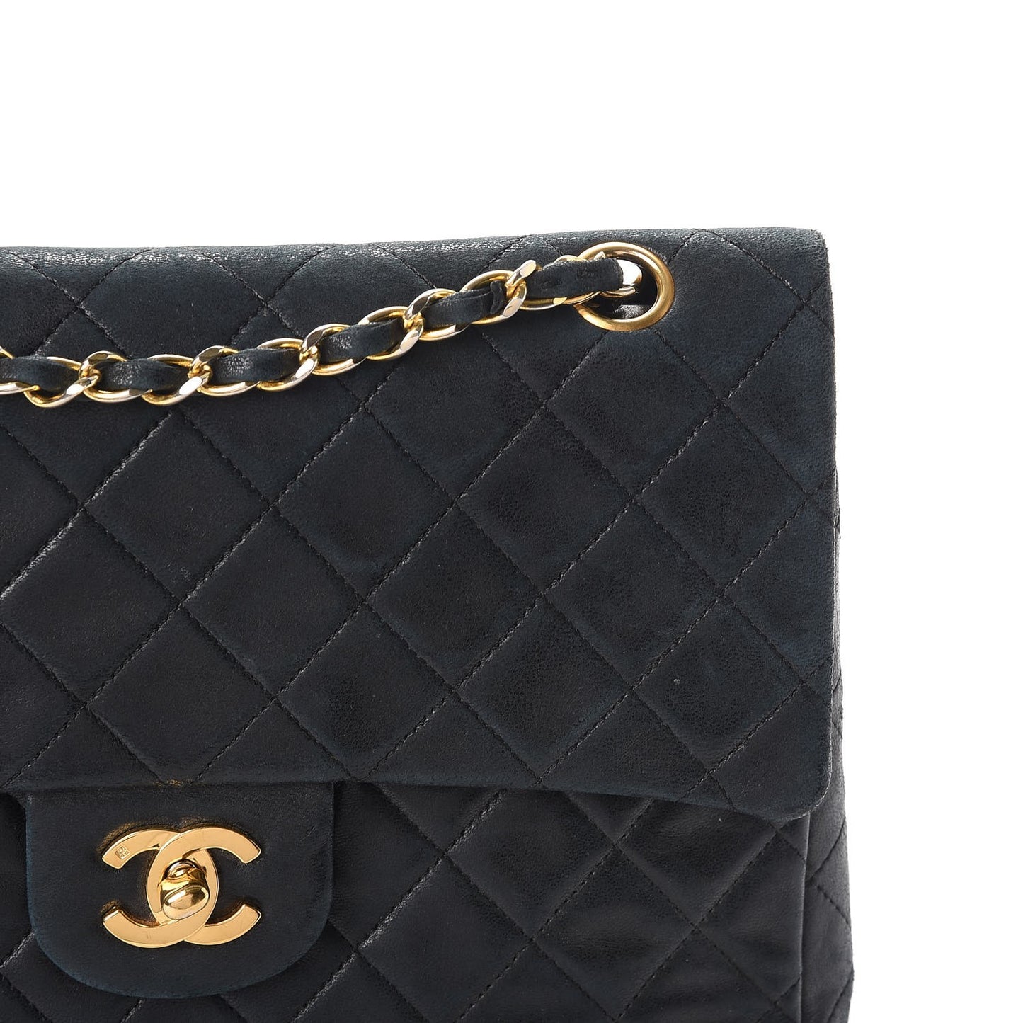 Lambskin Quilted Medium Double Flap Black