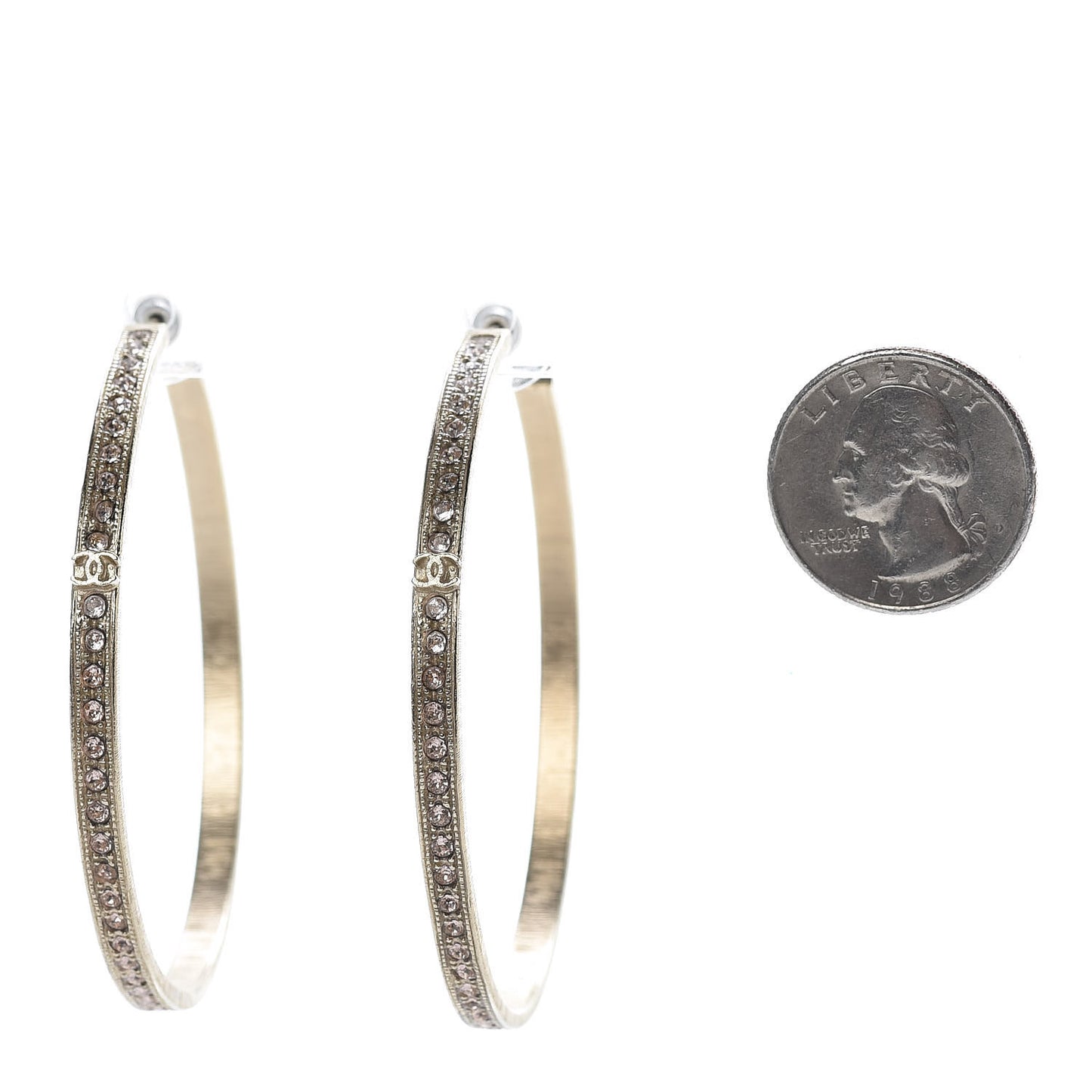 Crystal CC Hoop Earrings Pale Pink Gold