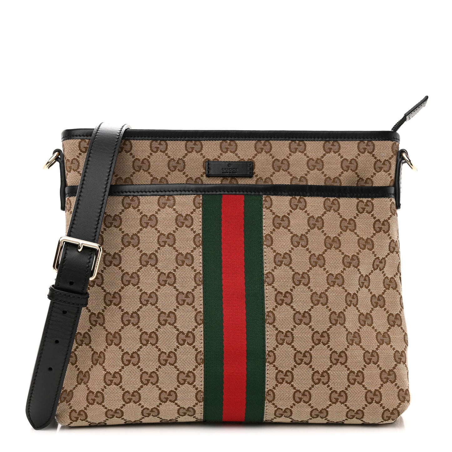 GG Monogram Web Flat Messenger Bag Black
