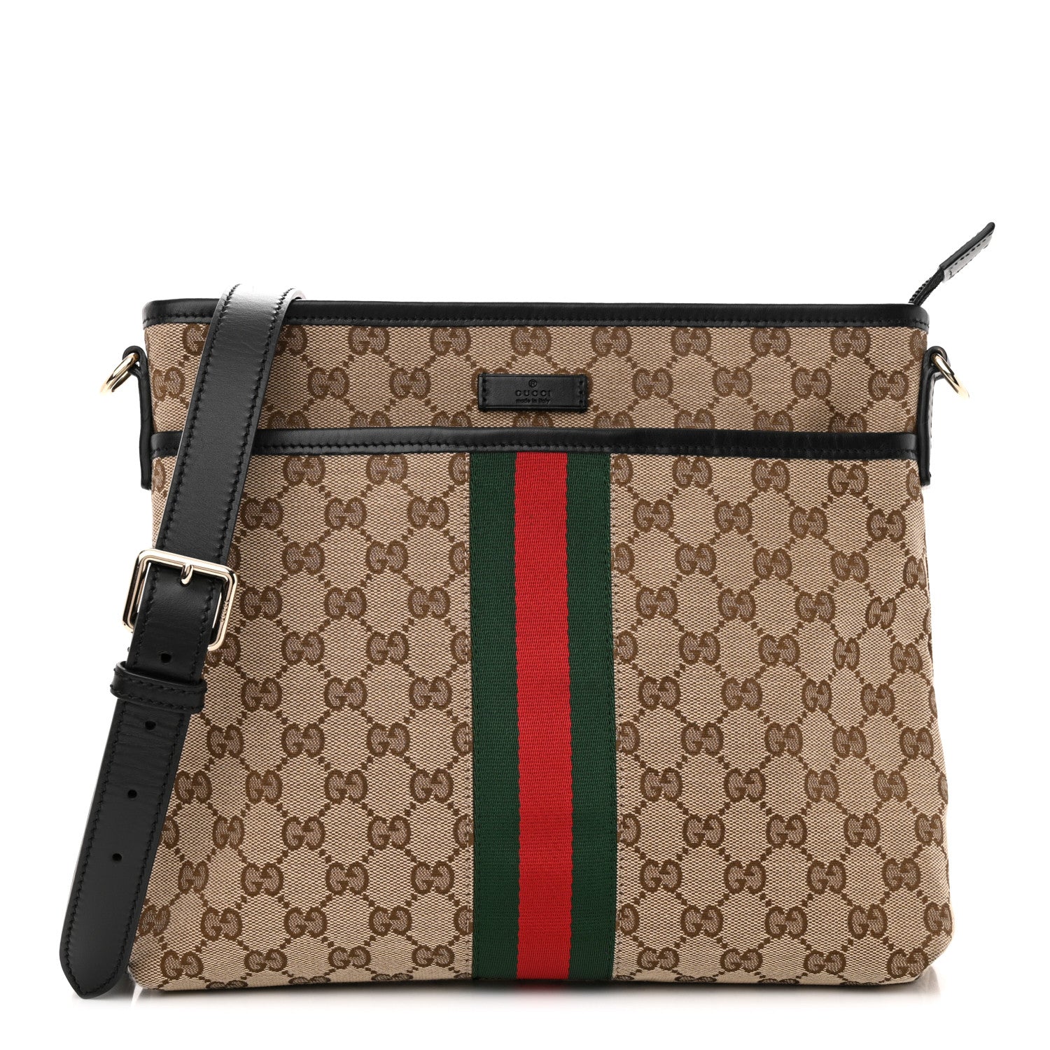 Gucci GG Monogram Web Flat Messenger Bag Black 1 of 12