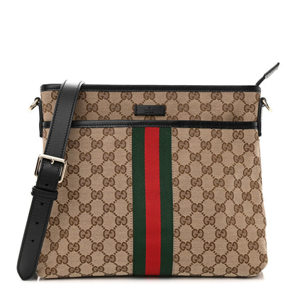 Gucci GG Monogram Web Flat Messenger Bag Black 1 of 12