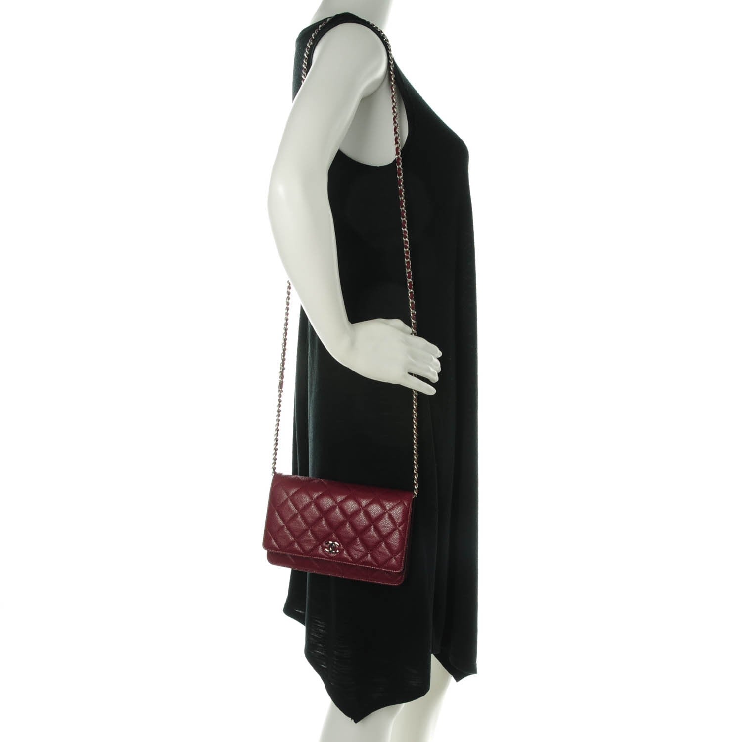 Chanel Caviar Quilted Wallet On Chain WOC Dark Red 2 of 8