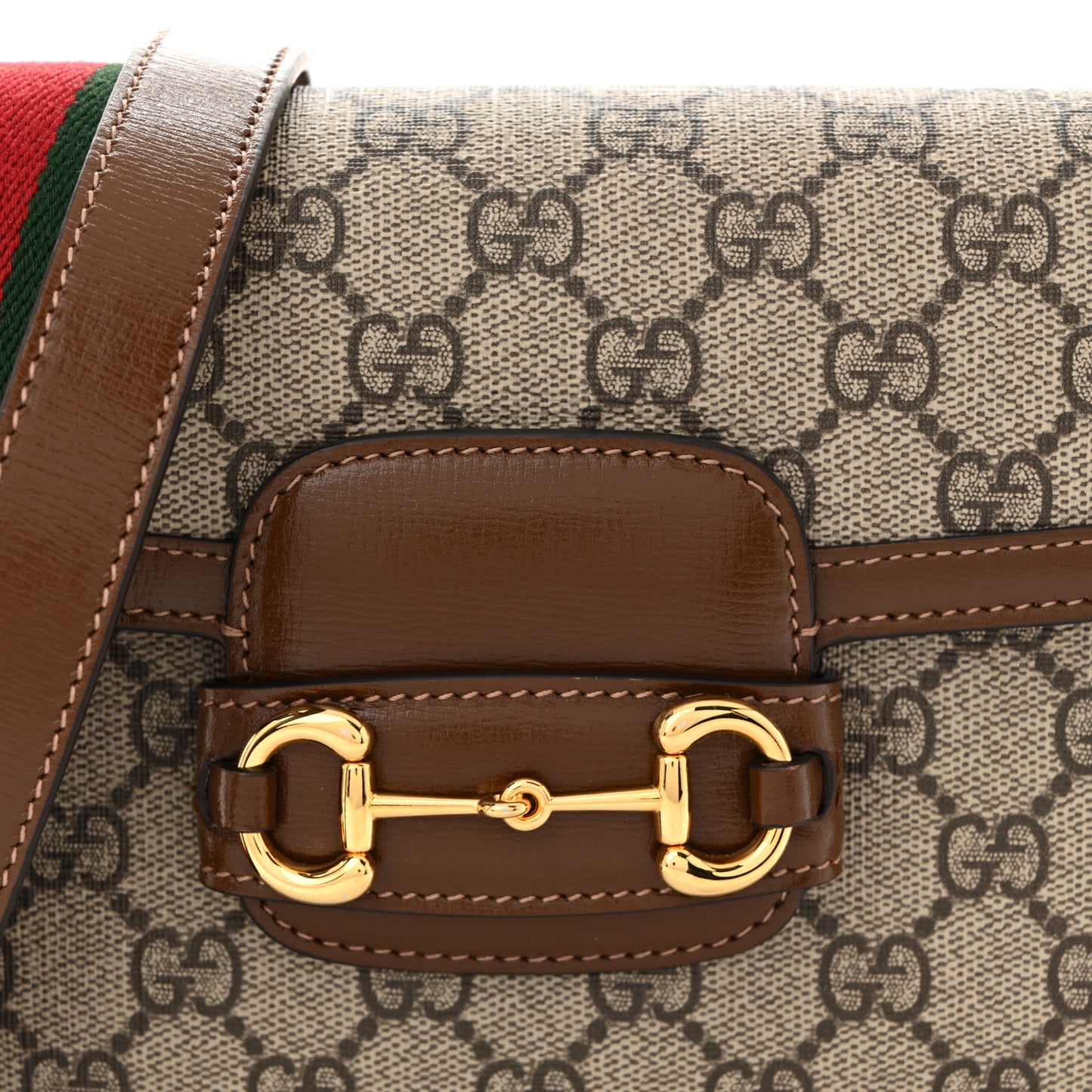 GG Supreme Monogram Web Mini Horsebit 1955 Shoulder Bag Beige Brown Sugar