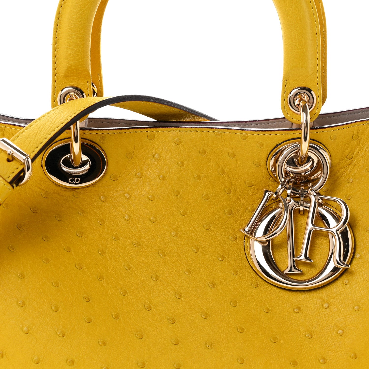 Christian Dior Ostrich Large Diorissimo Tote Yellow Beige 10 of 13