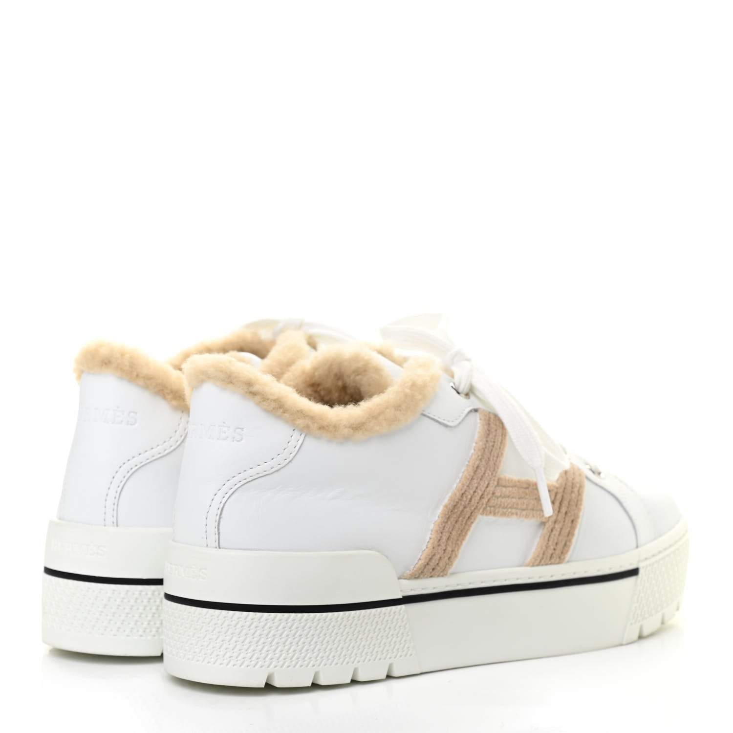 Hermes Calfskin Woolskin Dare Sneakers 37.5 White Ecru 4 of 9