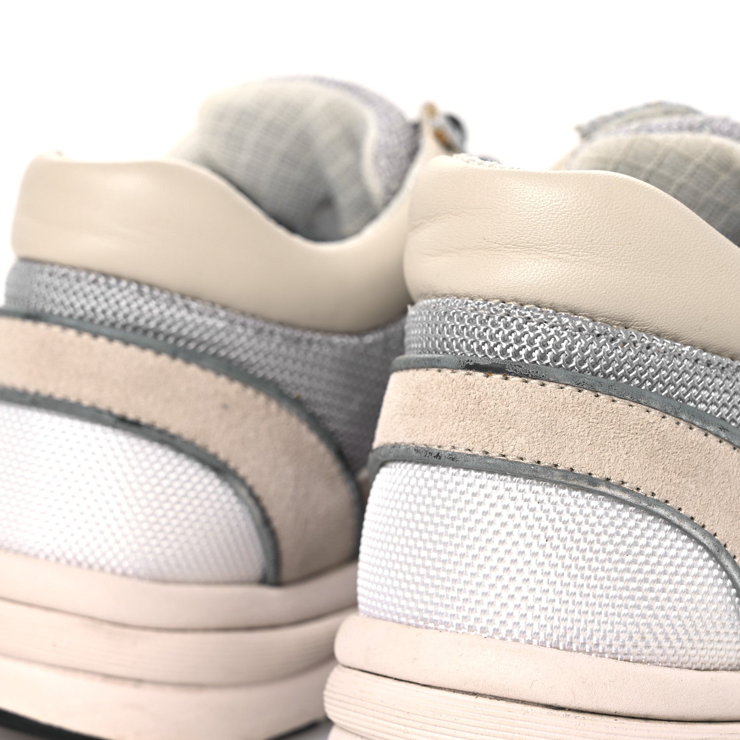 Chanel Mesh Suede Calfskin Grained Calfskin Womens CC Sneakers 37 Grey White 14 of 17