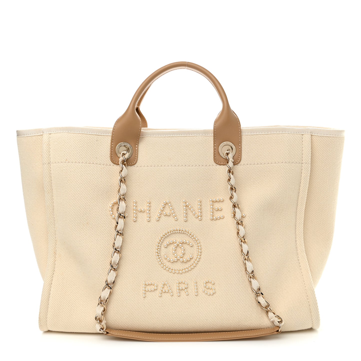 Canvas Pearl Medium Deauville Tote Ecru Beige