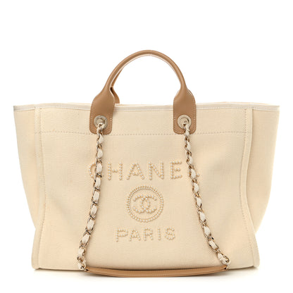 Chanel Canvas Pearl Medium Deauville Tote Ecru Beige 1 of 11
