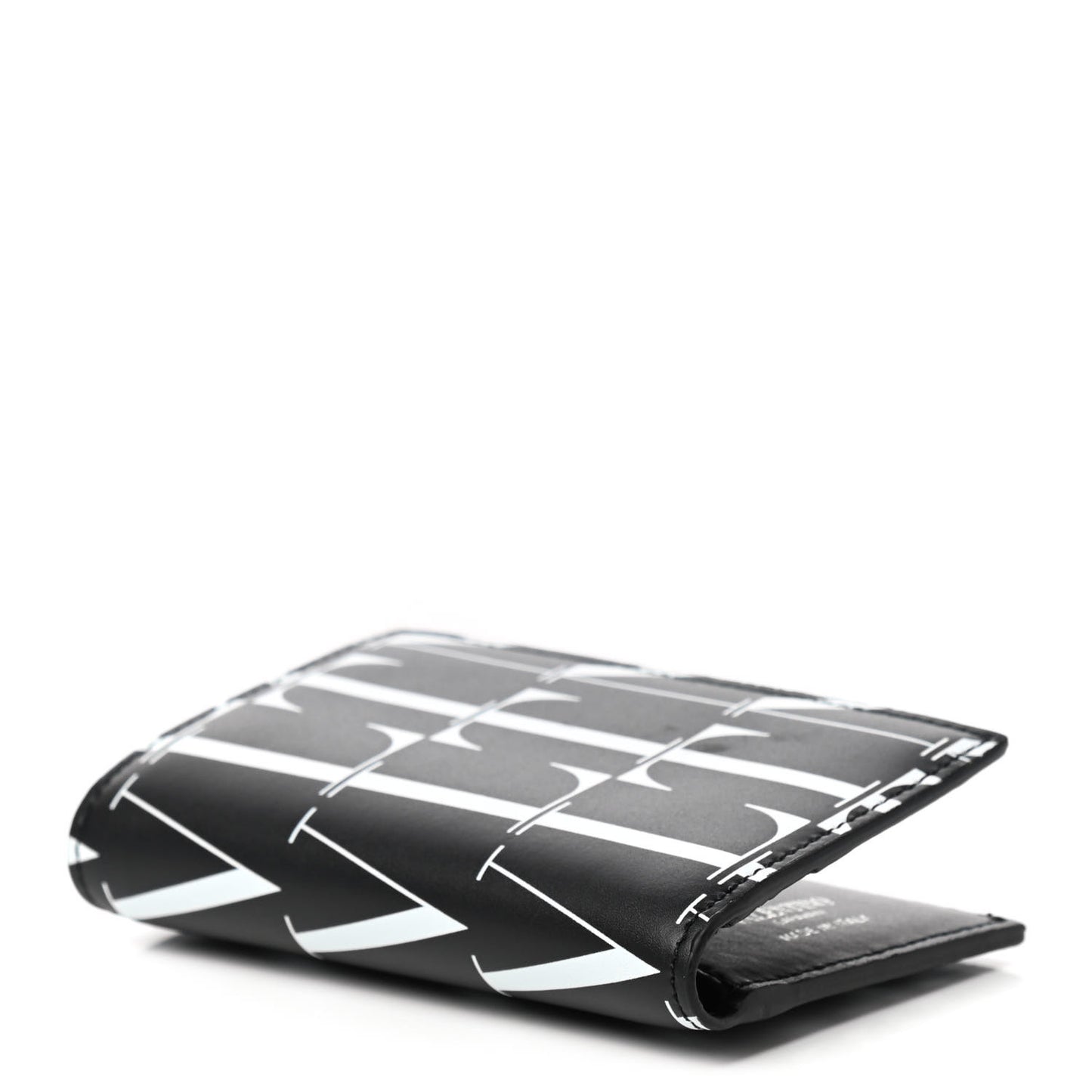Calfskin VLTN Times Card Holder Black White