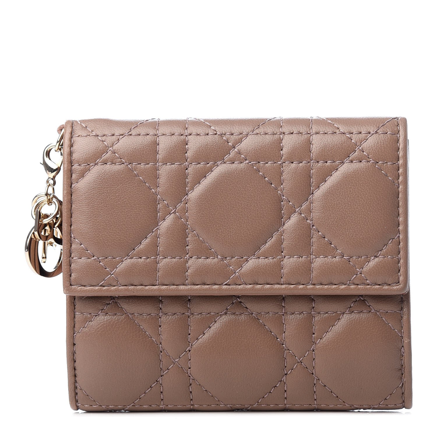 Christian Dior Lambskin Cannage Lady Dior Compact Wallet Beige 1 of 8