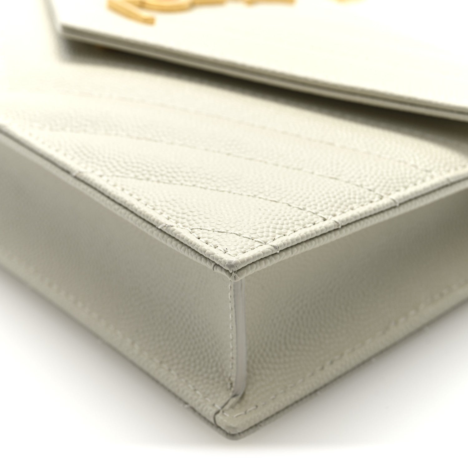Saint Laurent Grain De Poudre Matelasse Chevron Monogram Envelope Chain Wallet Crema Soft 9 of 9