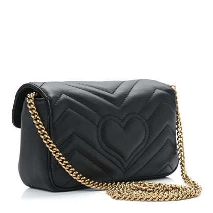 Gucci Calfskin Matelasse Super Mini GG Marmont Shoulder Bag Black 3 of 12