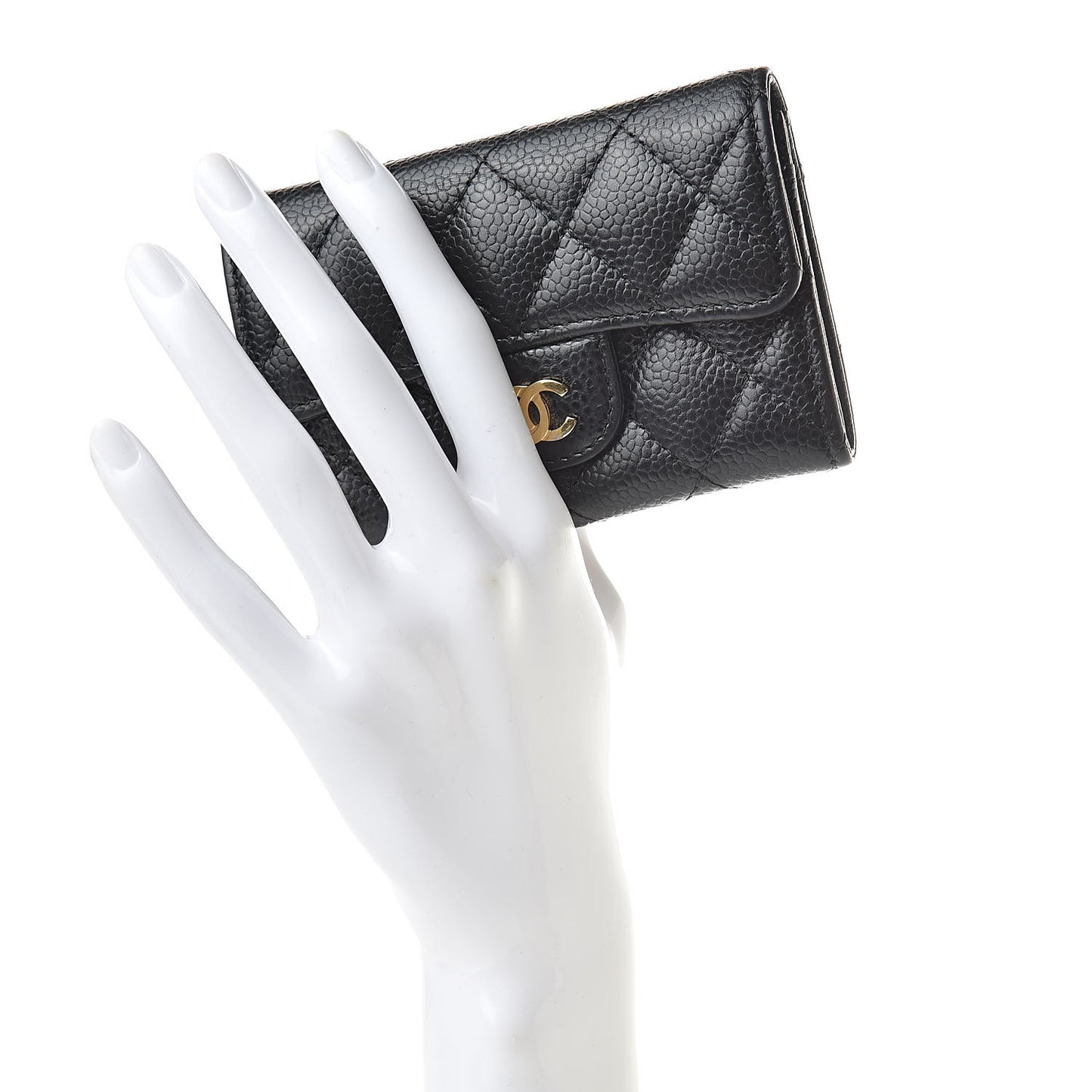 Caviar Quilted Flap Card Holder Wallet Black
