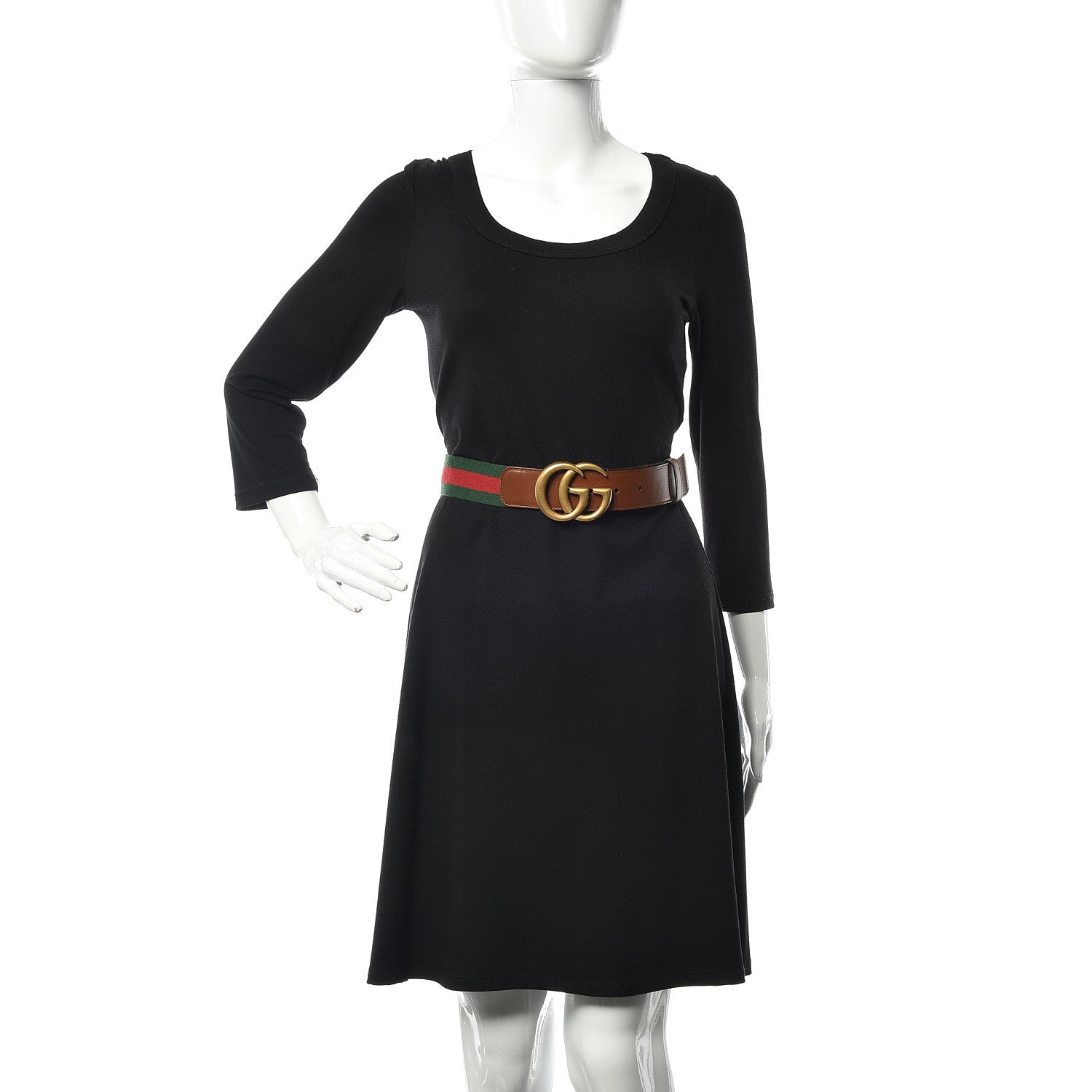 Gucci Nylon Calfskin Double G Web Belt 85 34 Brown 2 of 7