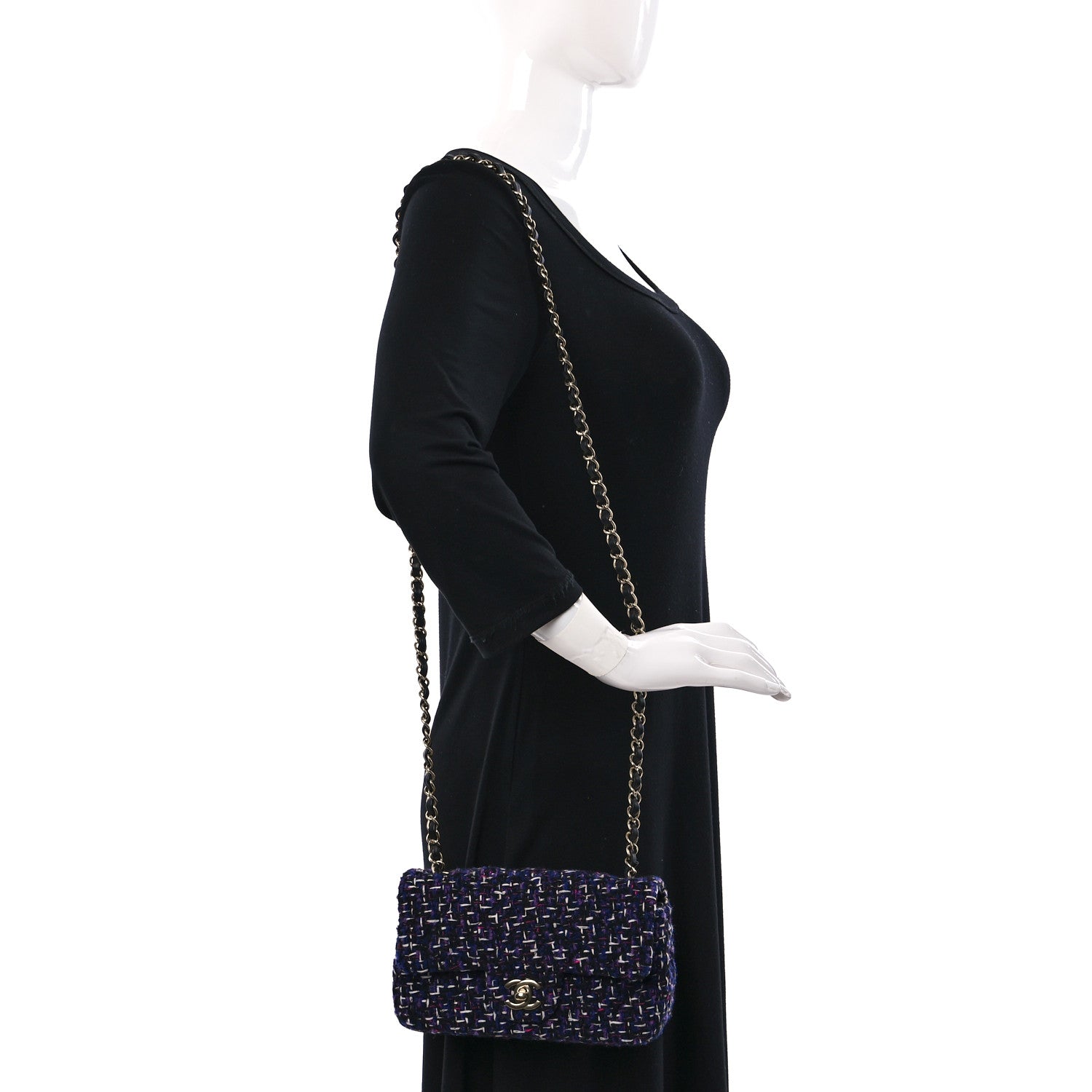 Chanel Tweed Quilted Mini Rectangular Flap Blue Purple Khaki Pink 2 of 9