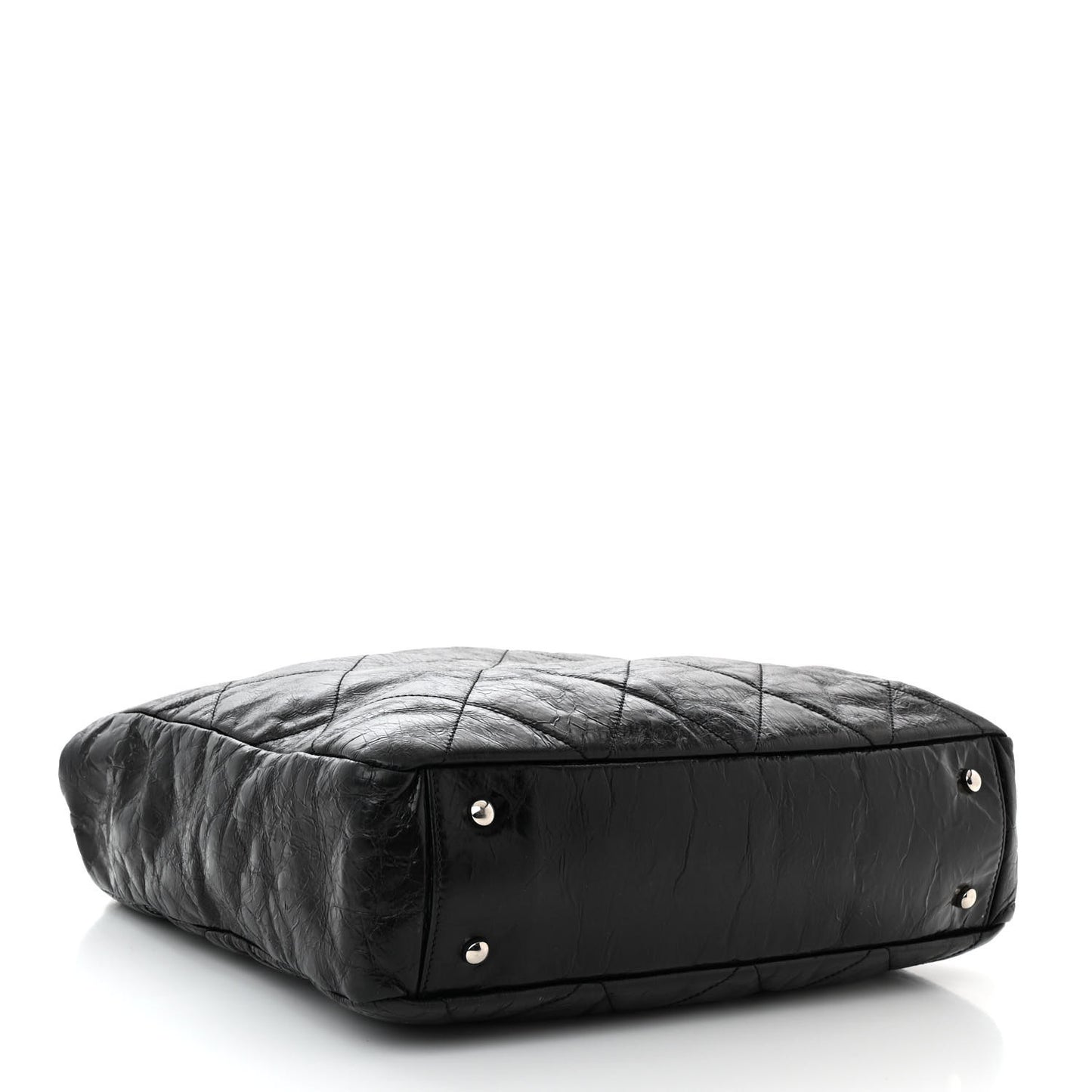 Glazed Calfskin Quilted Portobello Tote Black Beige