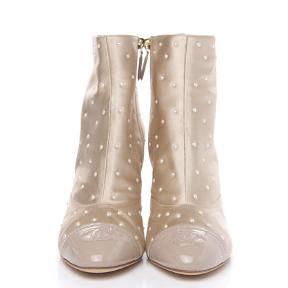 Chanel Satin Pearls Cap Toe Short Boots 40 Light Gold 2 of 9