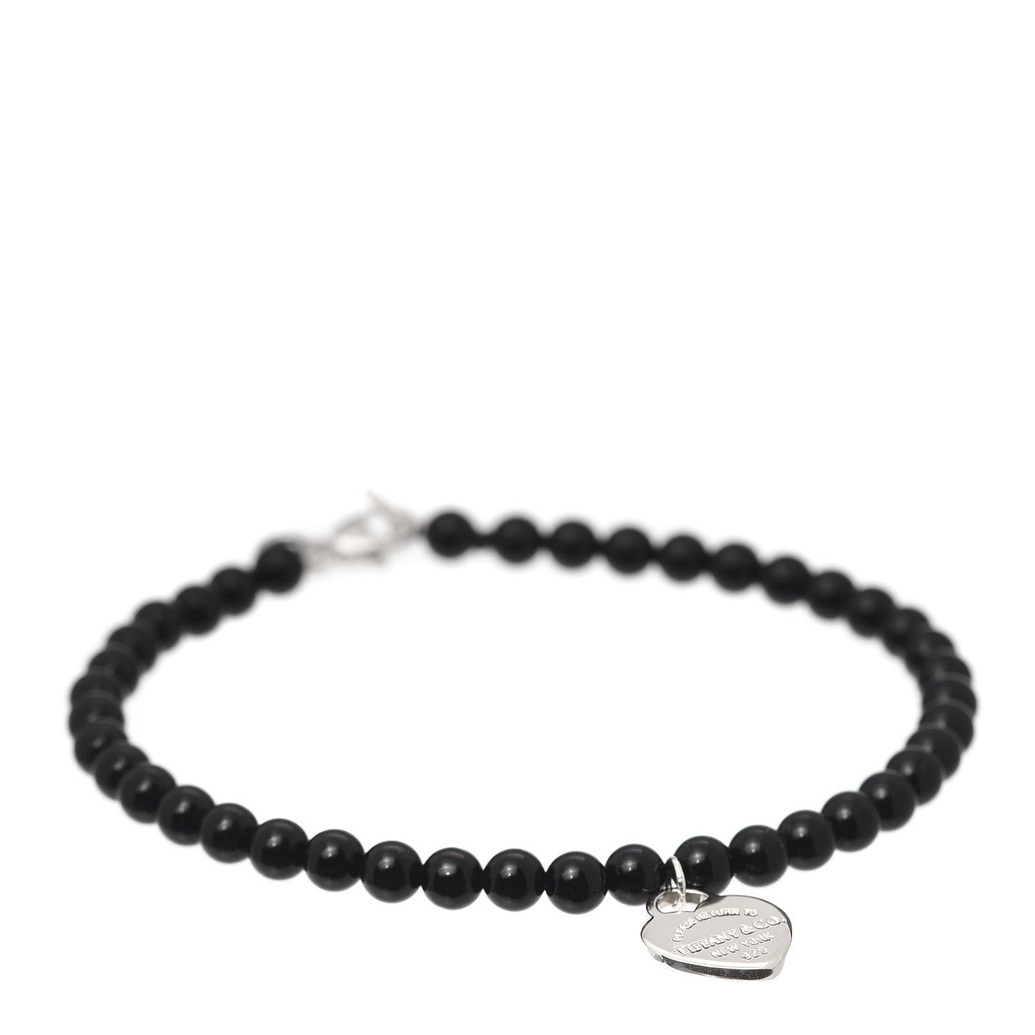 Tiffany Sterling Silver Black Onyx 4mm Return To Bead Heart Tag Bracelet 1 of 5