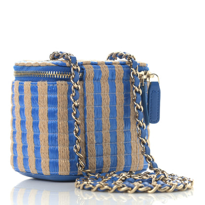 Chanel Raffia Jute Striped Mini Vanity Case With Chain Blue Beige 2 of 11
