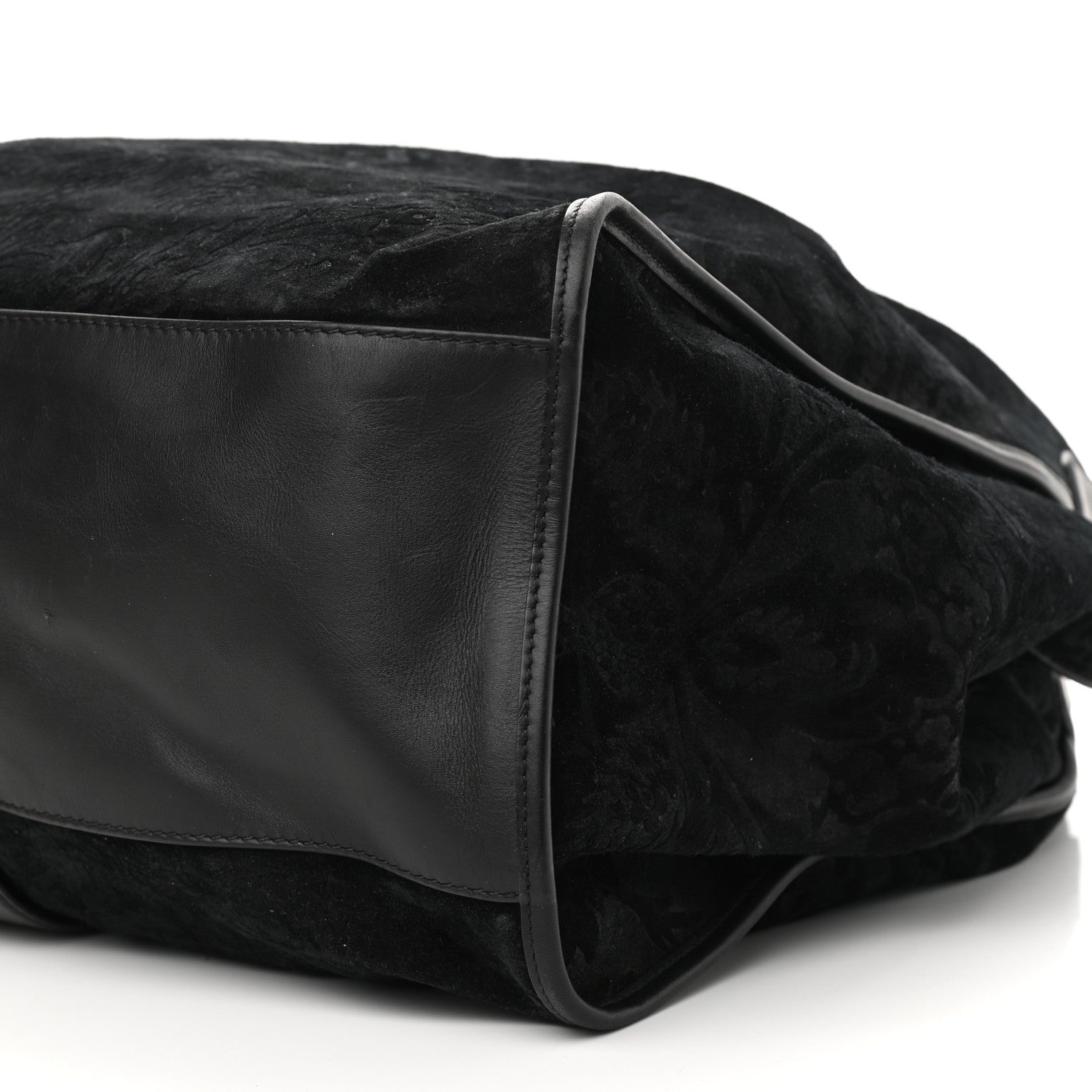 Gucci Nubuck Brocade Large Soft Stirrup Shoulder Bag Black 9 of 12