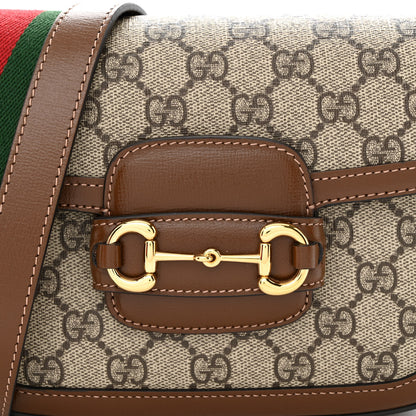 Gucci GG Supreme Monogram Azalea Calfskin Web Mini Horsebit 1955 Shoulder Bag Beige Ebony Brown Sugar 8 of 11