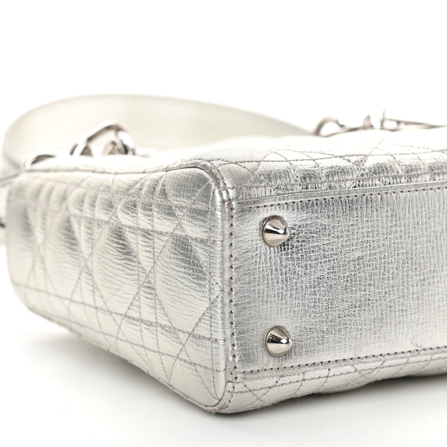 Metallic Grained Calfskin Cannage Small Lucky Badges My Lady Dior Silver