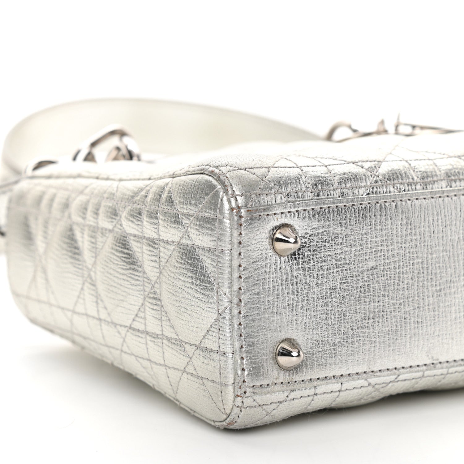 Christian Dior Metallic Grained Calfskin Cannage Small Lucky Badges My Lady Dior Silver 9 of 14
