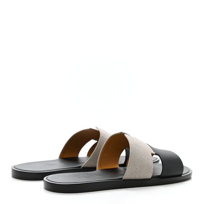 Hermes Canvas Calfskin Mens Izmir Sandals 40 Black Prunoir 4 of 8