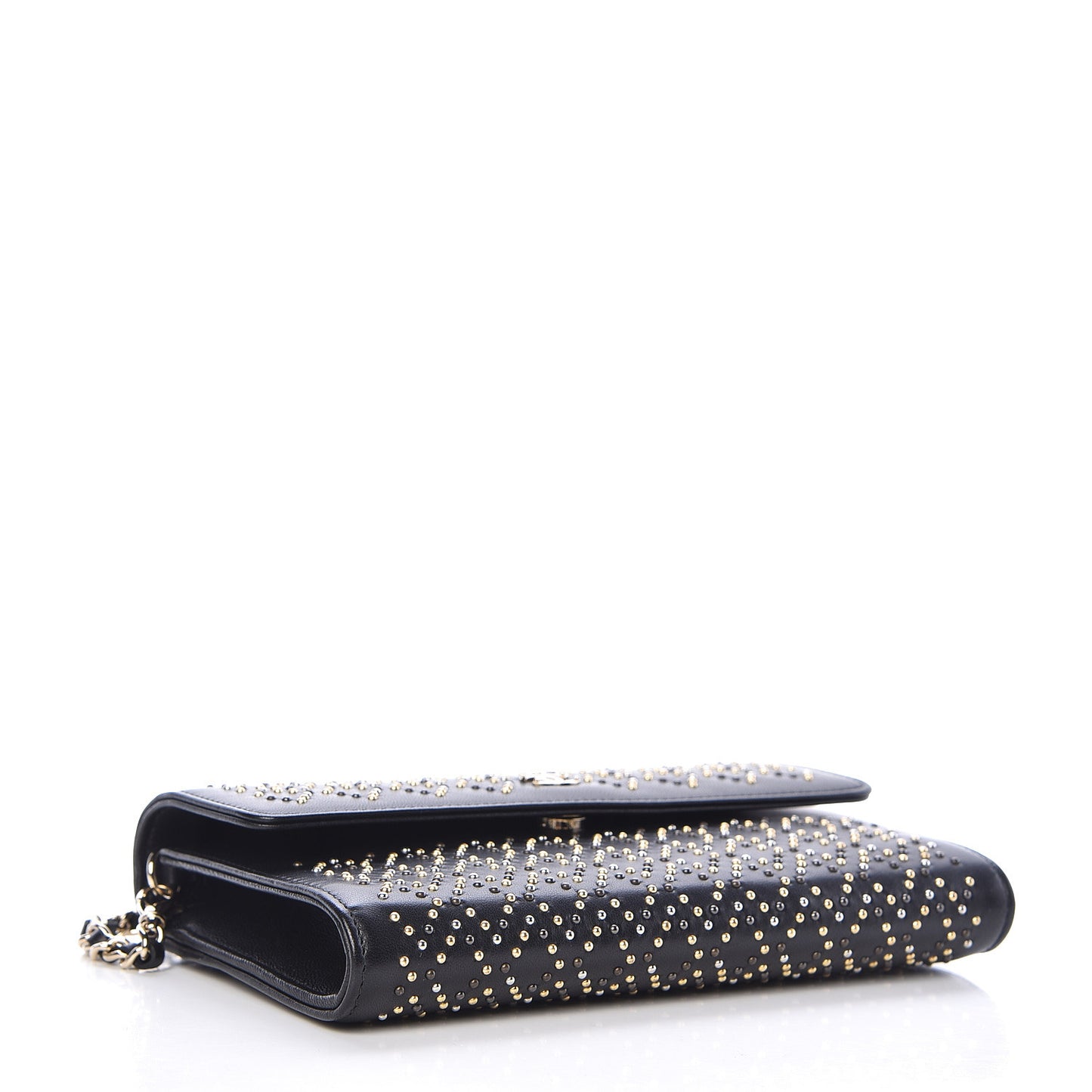 Lambskin Studded Chain Wallet Black