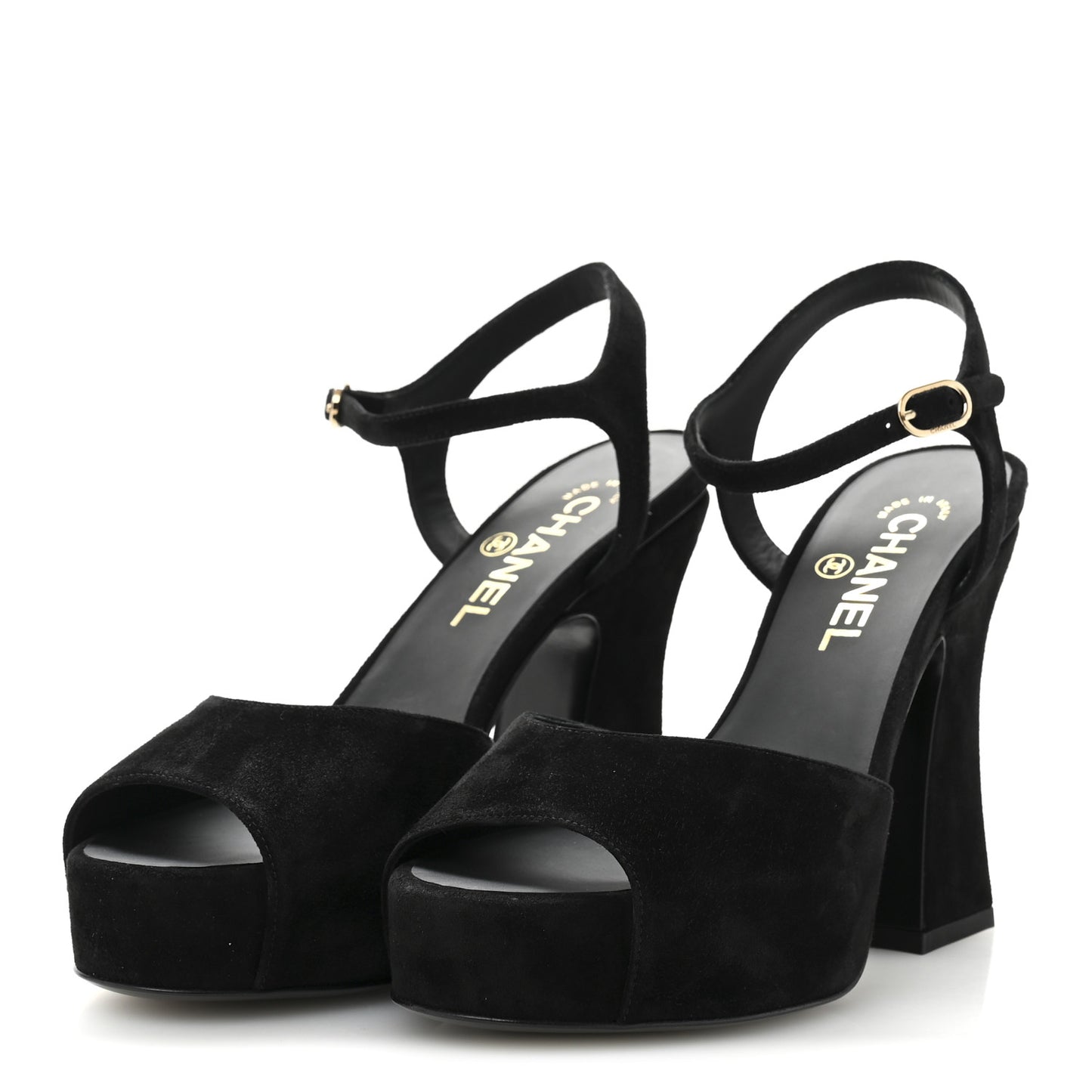 Suede Calfskin Platform Sandals 39 Black