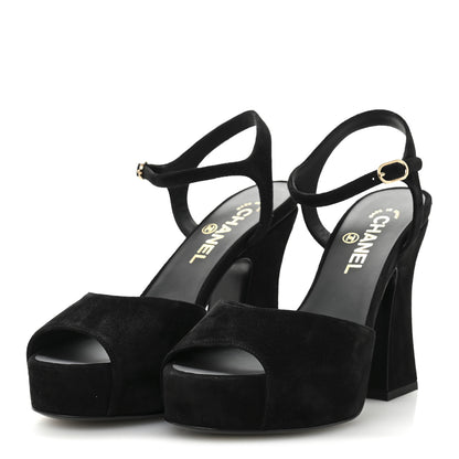 Chanel Suede Calfskin Platform Sandals 39 Black 4 of 11