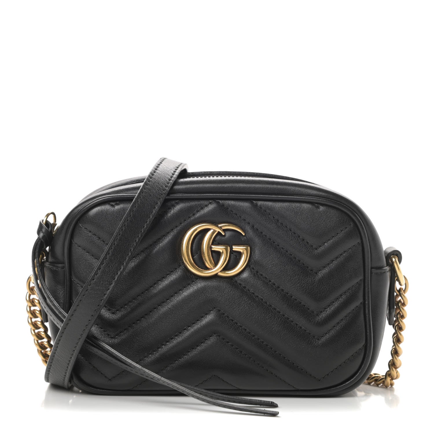 Gucci Calfskin Matelasse Mini GG Marmont Chain Shoulder Bag Black 1 of 10