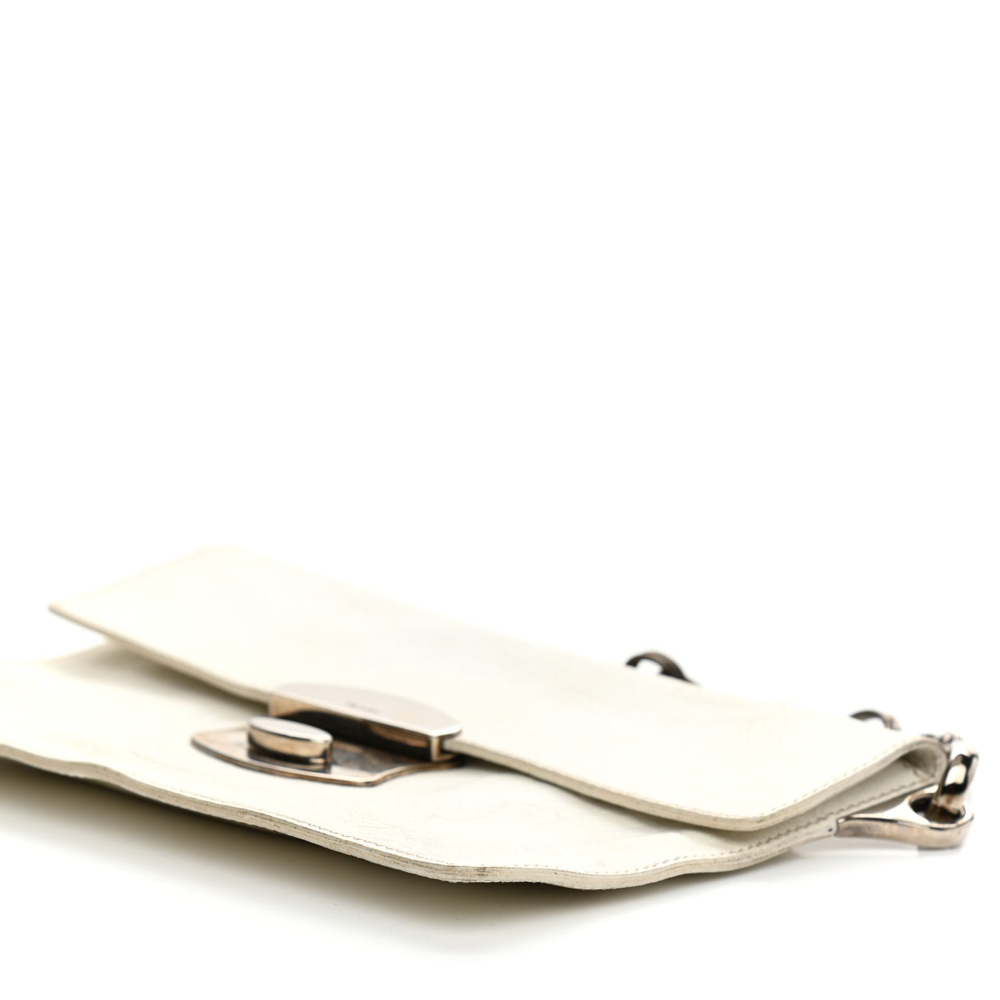 Buffalo Metal Foldover Pushlock Chain Shoulder Bag White