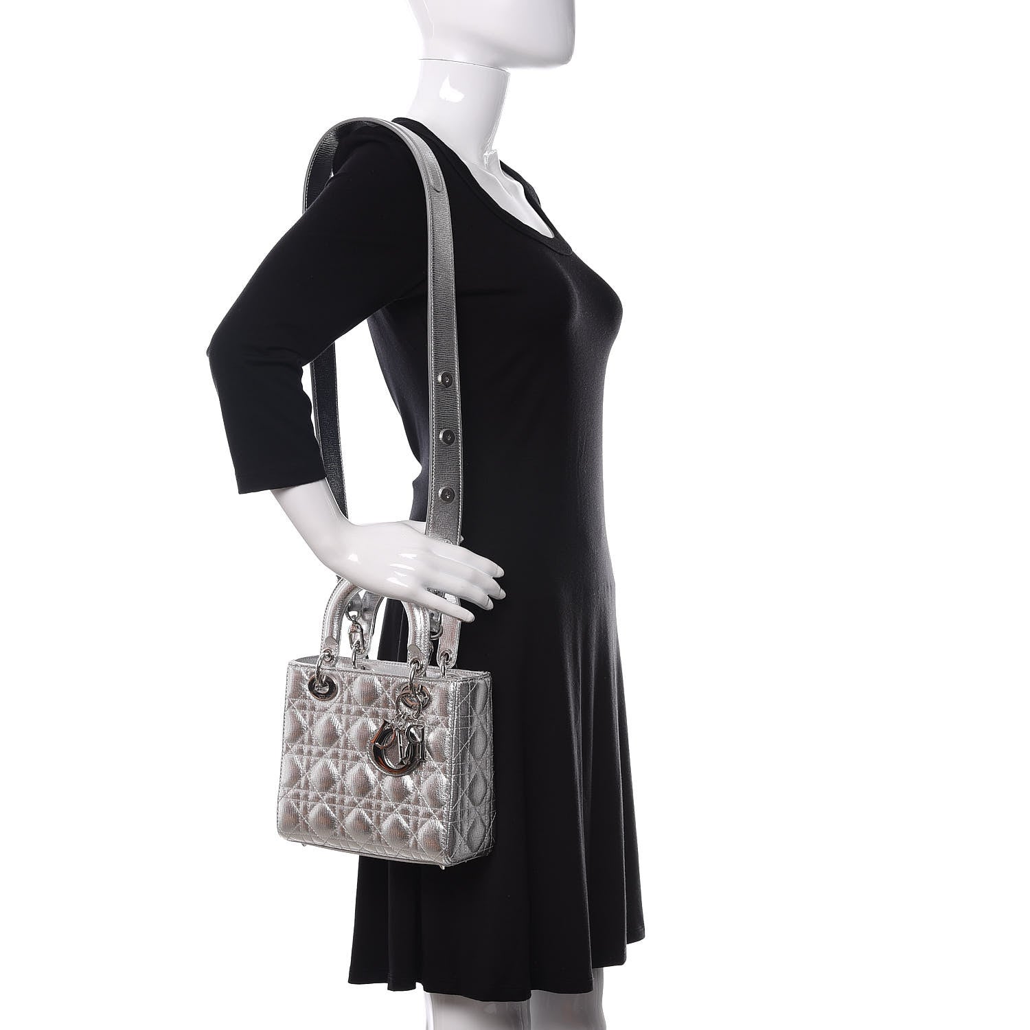 Christian Dior Metallic Grained Calfskin Cannage Small Lucky Badges My Lady Dior Silver 2 of 10