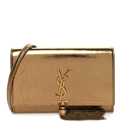 Saint Laurent Metallic Crackled Calfskin Classic Monogram Kate Tassel Satchel Gold 1 of 11