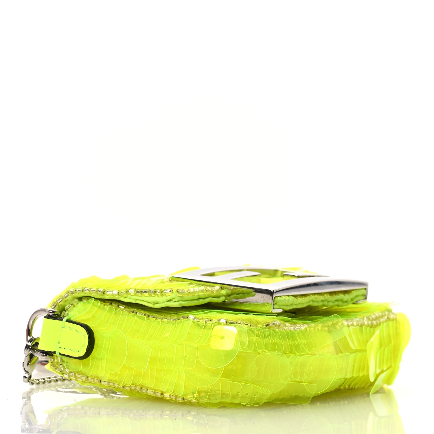 Fendi Transparent Paillettes Vitello King Nano Maxi Buckle Baguette Charm Yellow Fluo 4 of 11