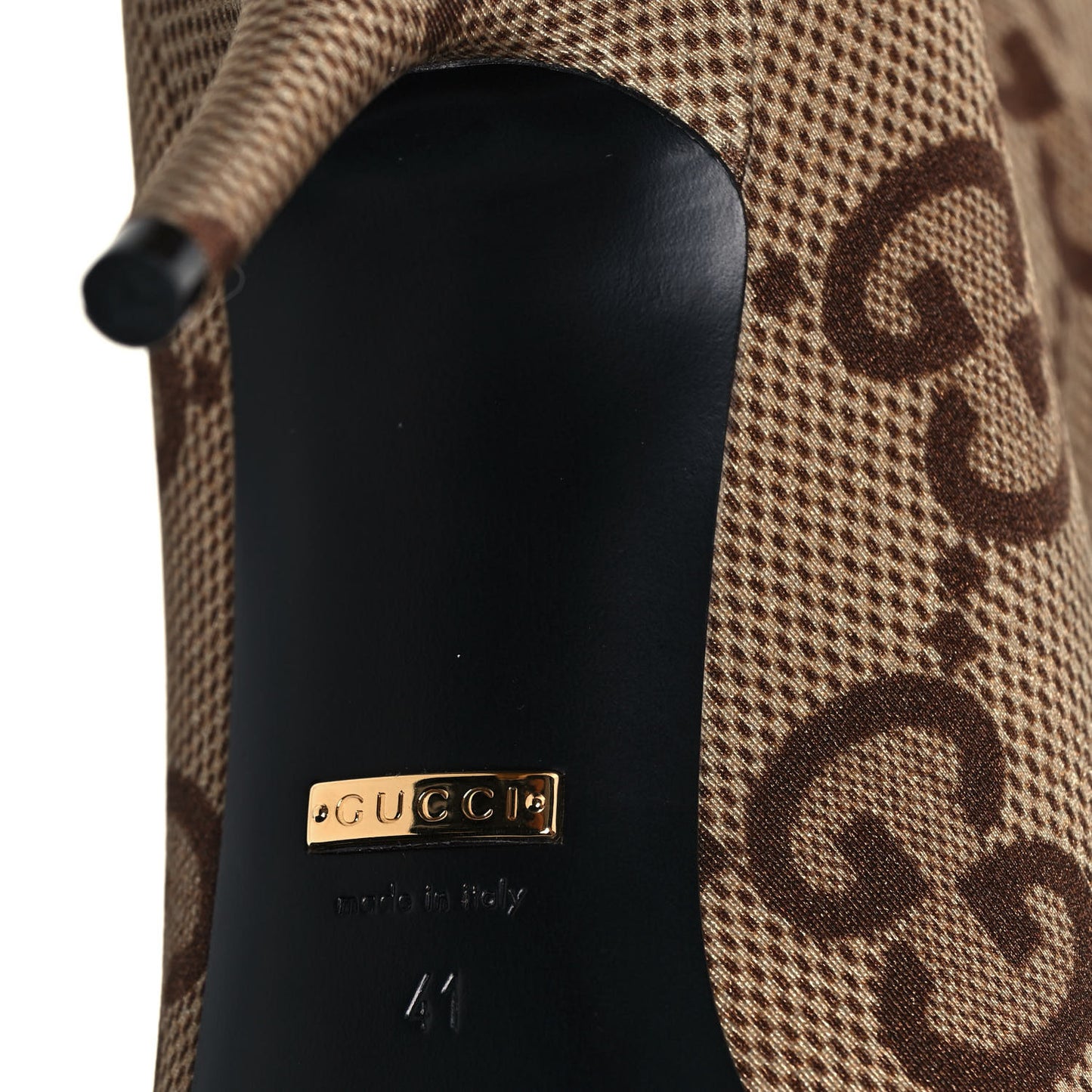 X GUCCI Jersey Maxi GG Monogram Crepe Knife Booties 41 Camel Ebony