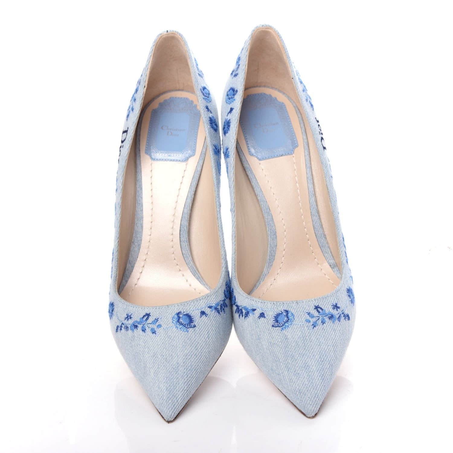 Christian Dior Denim Embroidered Pumps 39 Light Blue 5 of 11
