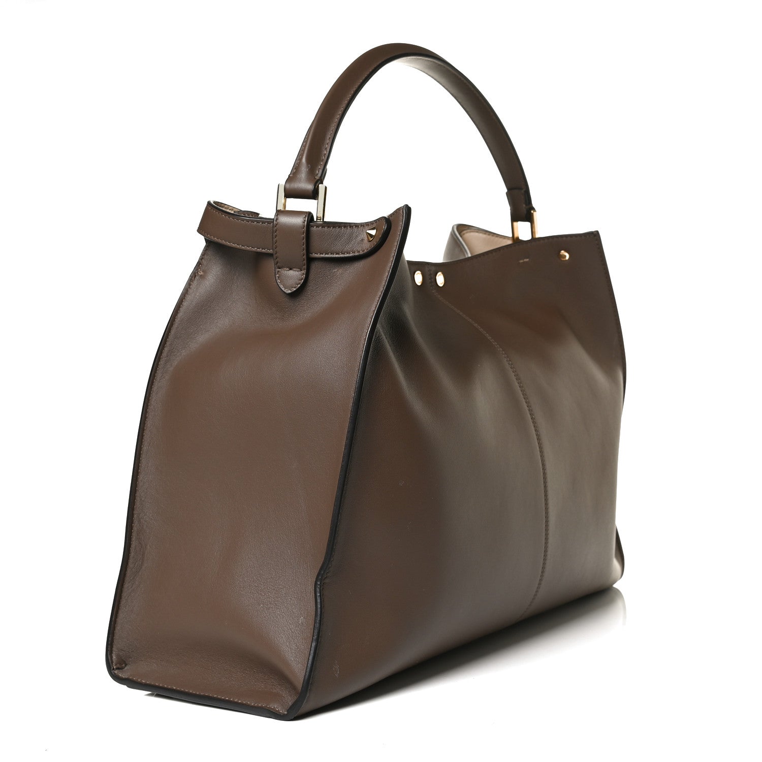 Fendi Vitello Seta Glazed Fabric FF 1974 Large Peekaboo X-Lite Maya Mogano Panna 3 of 16