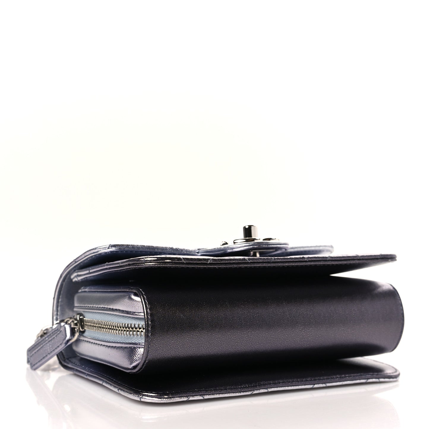 Metallic Lambskin Like A Wallet Flap Silvery Black