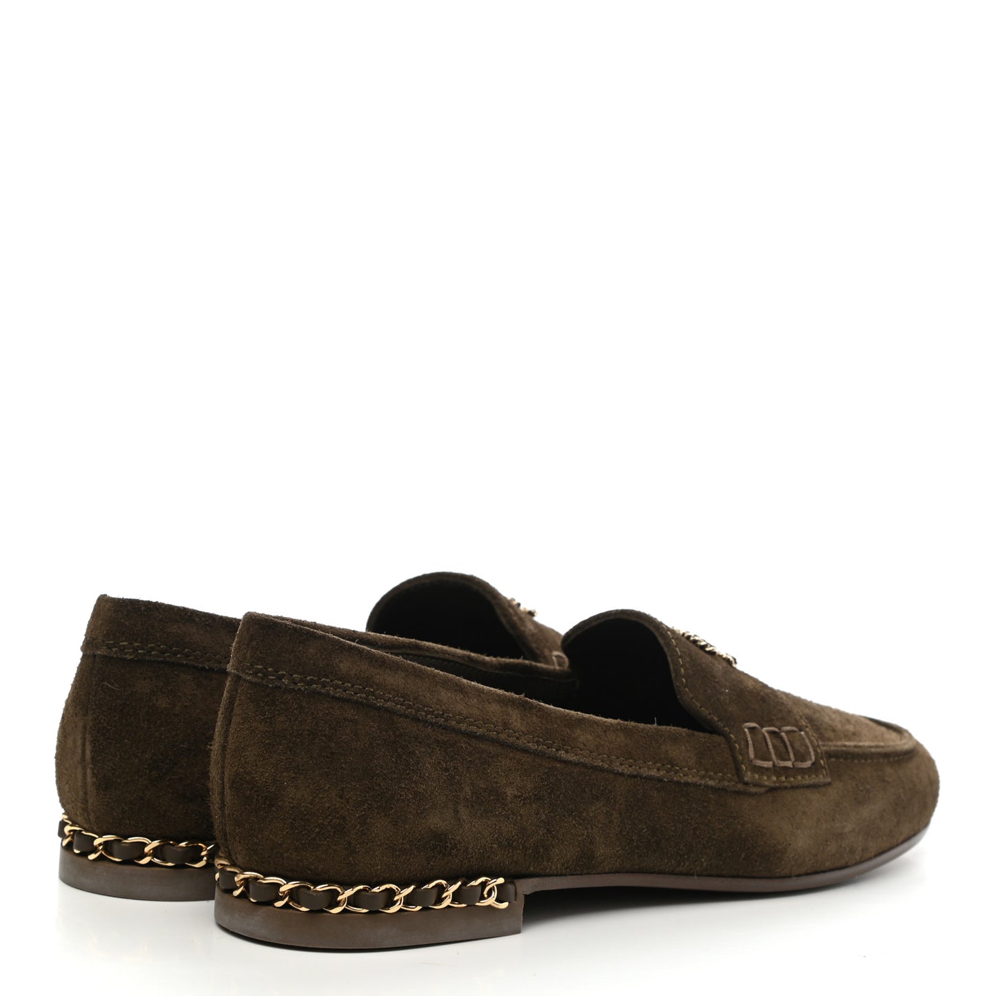 Suede Calfskin CC Chain Mocassin Loafers 37.5 Brown