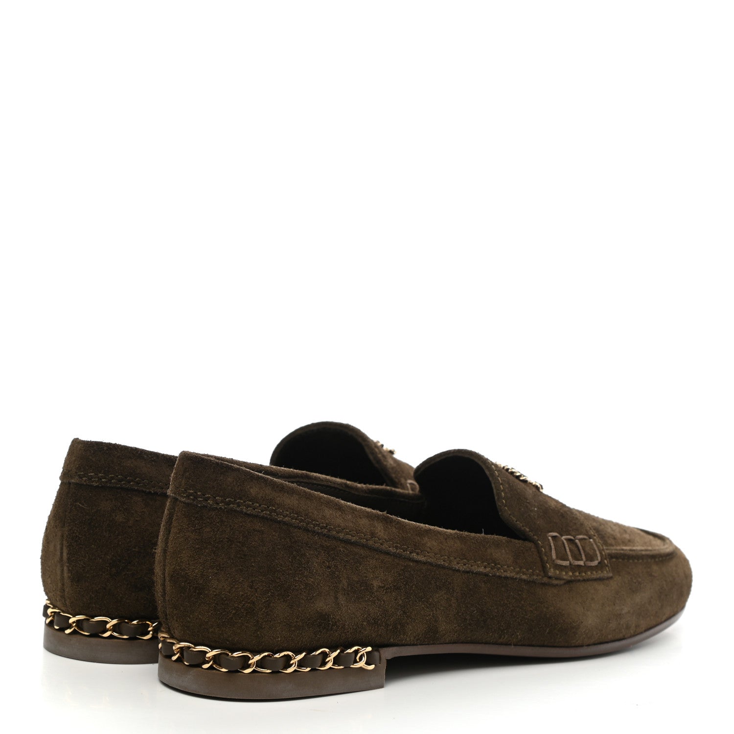 Chanel Suede Calfskin CC Chain Mocassin Loafers 37.5 Brown 4 of 9