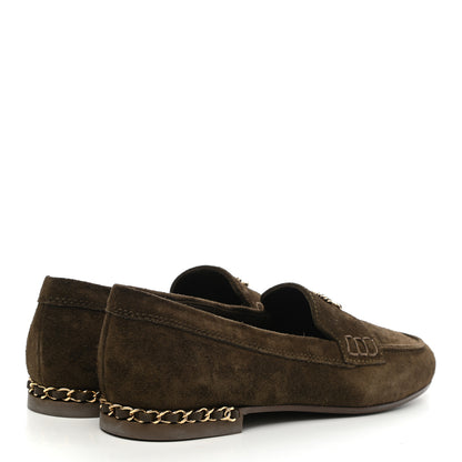 Chanel Suede Calfskin CC Chain Mocassin Loafers 37.5 Brown 4 of 9