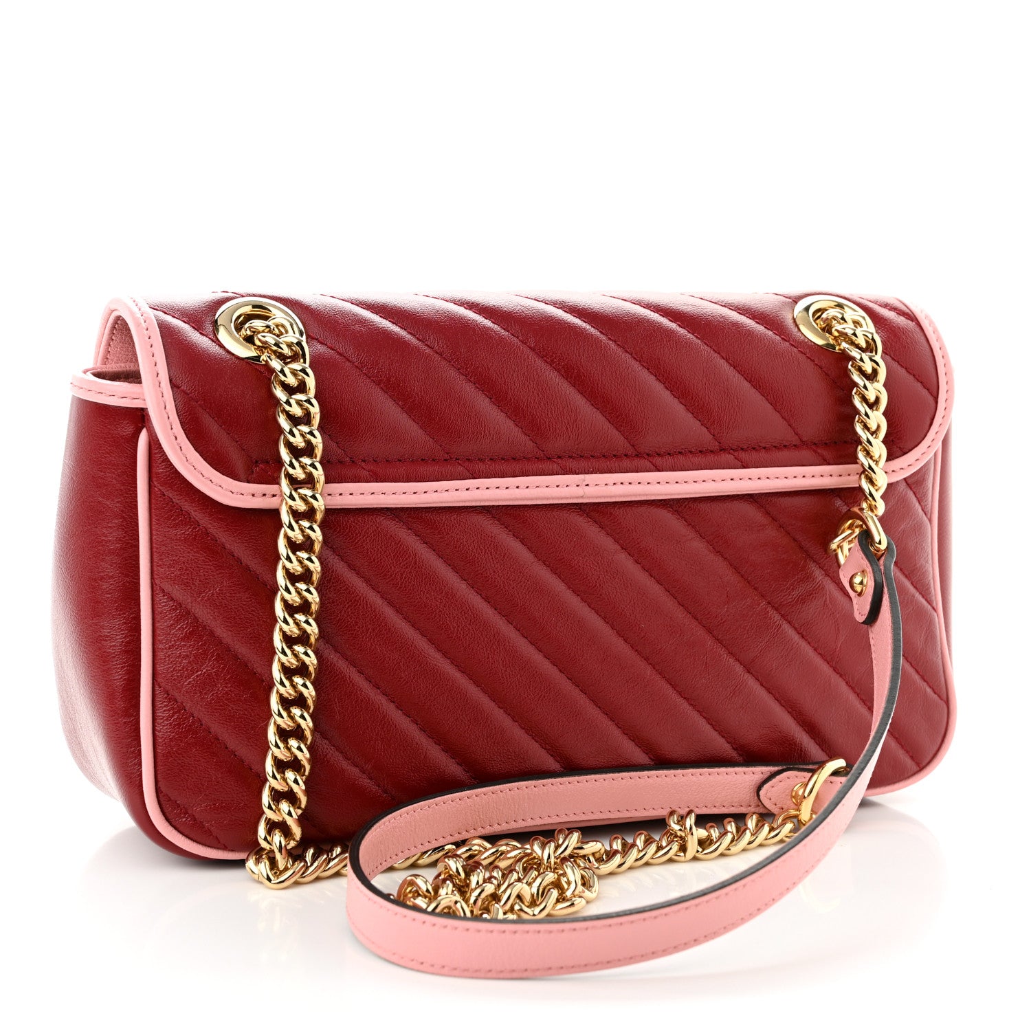 Gucci Azalea Calfskin Enamel Matelasse Diagonal Small Torchon GG Marmont Shoulder Bag New Cherry Red Wild Rose 2 of 9