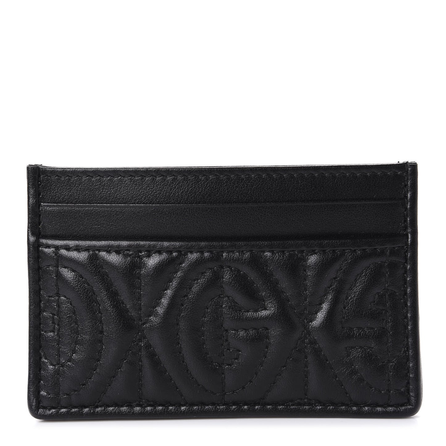 Calfskin G Rhombus Quilted Card Holder Black
