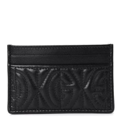 Gucci Calfskin G Rhombus Quilted Card Holder Black 1 of 9